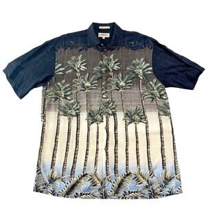 Hawaiian Shirt Campia Moda Button Men L Palm Trees Rayon Short Sleeve Tropical